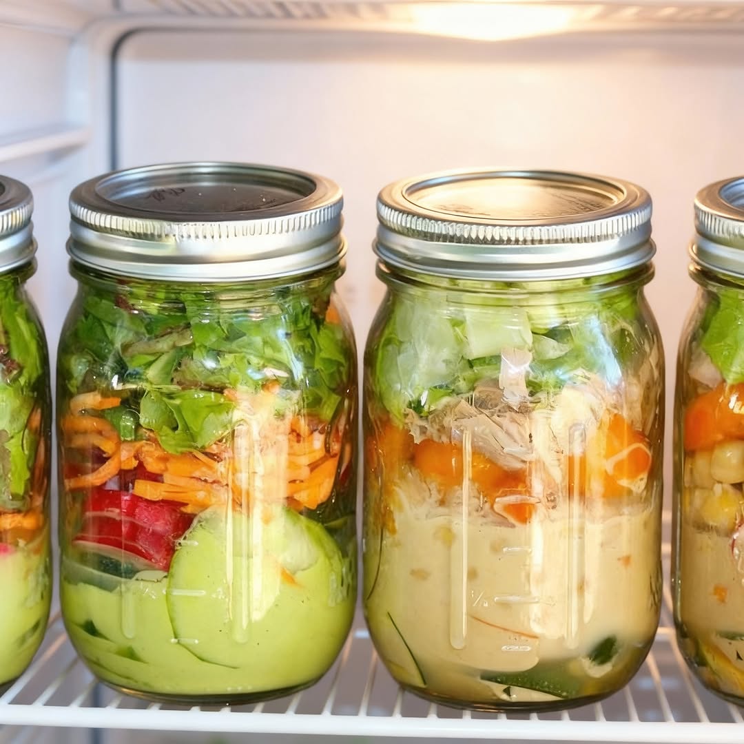 Mason jar salads prepped for the whole week